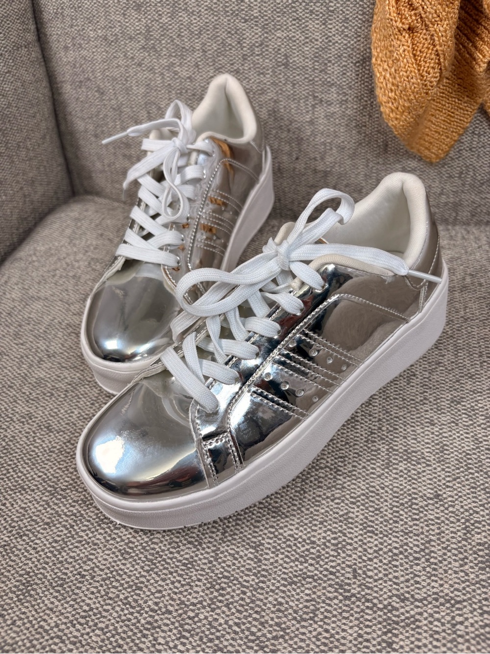 J. Adams Metallic Silver Platform Sneakers for Women